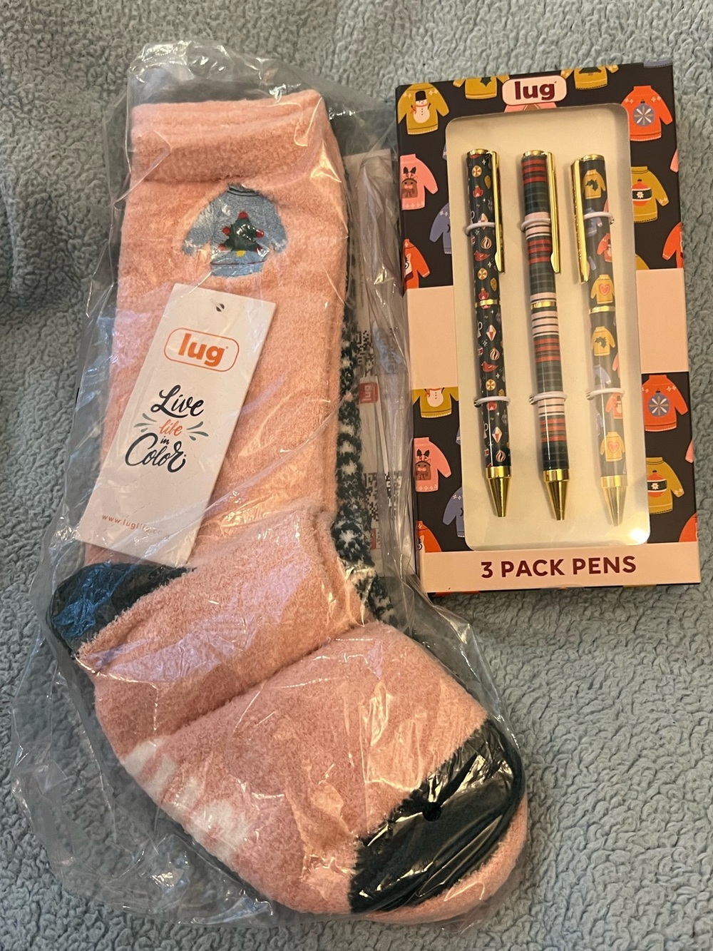 Lug Tip Toe Holiday Sweater Socks  2-Pack and  Holiday Sweater pen set